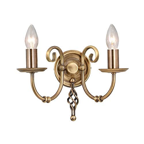 Image of Twin Wall Light - Sconce - Artisan Knot Twist Detail - Aged Brass Finish - LED E14 60W Bulb