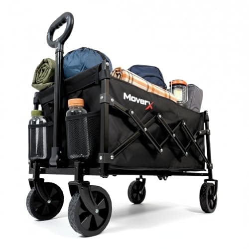 Image of MoverX 70L Festival Trolley on Wheels, Folding Wagon, Portable Camping Cart, Collapsible Foldable Trolly for Beach Outdoor Garden Picnic Shopping Fishing, Adjustable Handle, Black