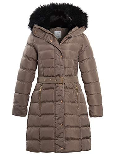 Image of SS7 Women's Padded Faux Fur Parka Coat (UK, Numeric, 8, Regular, Regular, Stone Grey)