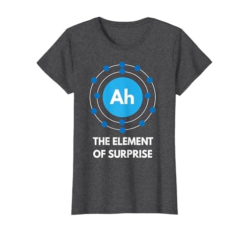 Image of Ah The Element of Surprise Chemistry Science Humor Men Women T-Shirt, Women, Dark Heather Grey, Large