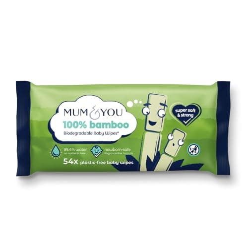Image of Mum & You Bamboo Baby Wipes Multipack - 100% Biodegradable Wet Bamboo Wipes, 99.4% Water| Ideal for Sensitive Newborn Skin, Baby Wipes Bulk, Wet Tissue (Pack of 1 (54 Wipes))