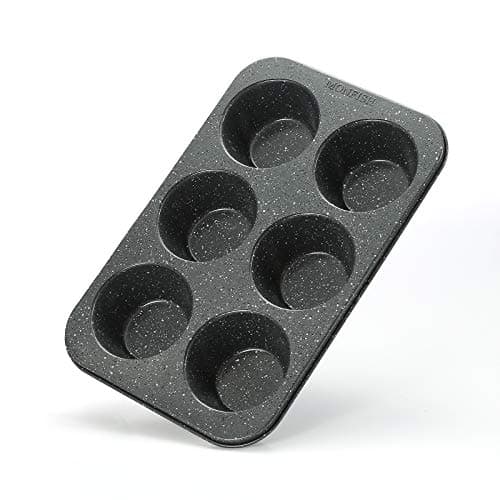 Image of Monfish Jumbo muffin tin 6 cup muffin mold cupcake pan non stick black Granite Stone Finish 9cm cup muffin pan