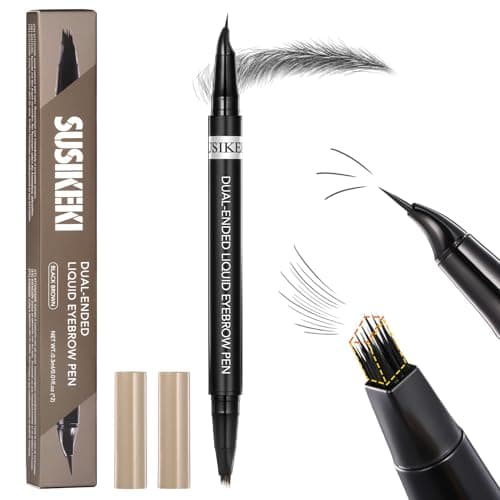 Image of Dual-Ended 4D Hair-Like Eyebrow Pencil for Women, 2 in 1 Liquid Eyebrow Pencil with Curved Tip and 4D Brow-Fection Microblading Pen, Shaped Fill Micro-blading Waterproof Eyebrows (05 Black)