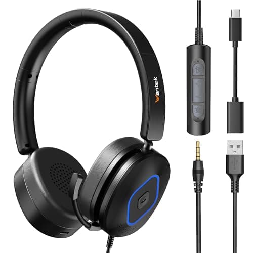 Image of Wantek USB Headset with Microphone for Laptop,PC Headphones with USB-A/Type-C/3.5mm Jack 3-in-1,Computer headsets with Noise Cancelling Mic,Volume Control,Mute Button for Teams Zoom,Home Office,VoIP