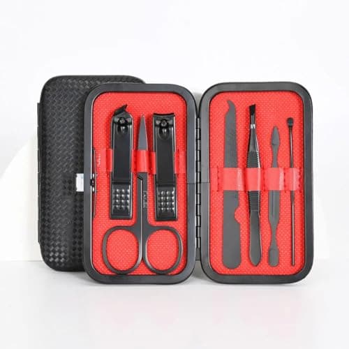 Image of Manicure Set, Portable Nail Clippers & Eyebrow Grooming Kit, Nail Care Tools, Pedicure Tools, Grooming Tools for Travel & Home, Gift for Men, Women, Friends and Parents (7 pieces) (Black & Red)