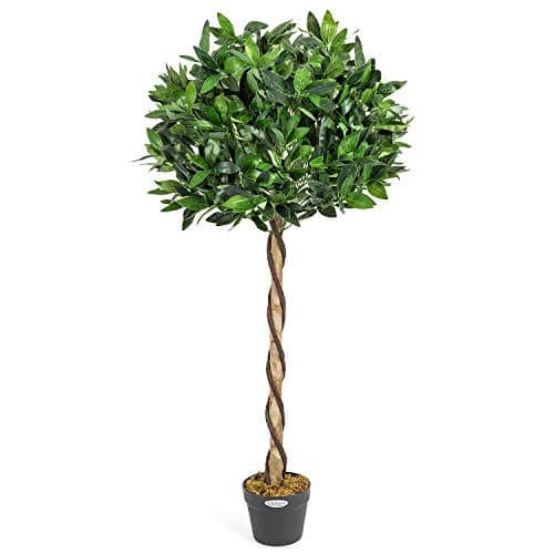 Image of Christow Artificial Bay Tree In Pot, Large 3ft 4ft Tall Indoor Outdoor Garden Topiary Ball, Twisted Wooden Trunk, Realistic Lush Green Leaves, Home Office Restaurant (4ft, 1 pack)