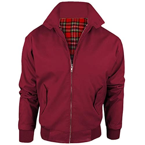 Image of Stylo Online Mens Vintage Harrington Jacket Adults Unisex Boys Ladies Womens Classic Retro Scooter 1970's Bomber Mod Skin Tartan Lining Coat Top Size XS-5XL - Wine L