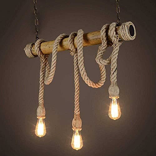 Image of ALETO 3 Heads Hemp Rope Hanging Pendant Light - Retro Industrial Bar Antique Round Metal Lamp Body E27 Vintage Manual Hemp