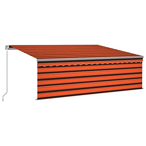 Image of vidaXL Manual Retractable Awning with Blind - Weather- Outdoor Patio Cover - Adjustable Height & Angle - Orange and Brown - 4x3 metres