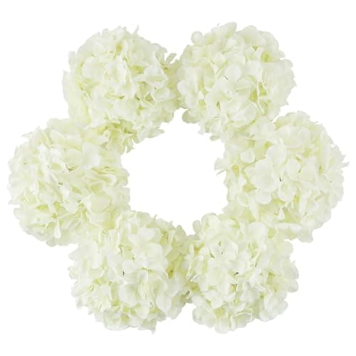 Image of DuHouse Artificial Bigger Silk Hydrangea Flower Heads with Stem Realistic Fake Hydrangea Flower Bouquets for Wedding Home Party Garden Centerpiece Pack of 6(Cream)