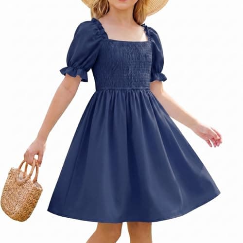 Image of DivingBirds Tween Girls' Dresses Elegant Ruffle Sleeve Kids Dress for Girls Teenagers Ladies Casual Summer Dresses, Navy Blue 11-12 Years