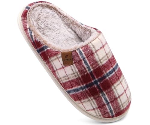 Image of COFACE Women's Ladies Memory Foam House Slippers Warm Cozy Slip On Fuzzy Winter Shoes With Indoor Outdoor Rubber Sole Red size 3