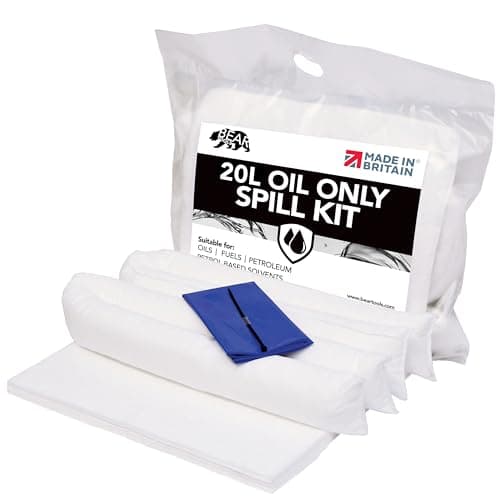 Image of 20L Oil and Fuel Spill Kits, UK Manufactured, White, Repels Water, Can be used for Oils, Oil-Based Fluids, Fuels, Lubricants, Hydrocarbon Based Fluid - For Indoor/Outdoor Use, On-the-go Bag