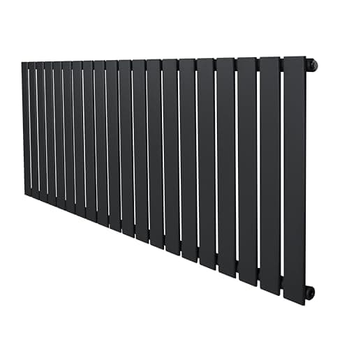 Image of Flat Single Column Radiator 600mm x 1400mm Modern Designer Single Panel Central Heating Heater Anthracite Grey Carbon Steel Horizontal Kitchen Living Room Free Cleaning Brush Fixing Kit & Brackets