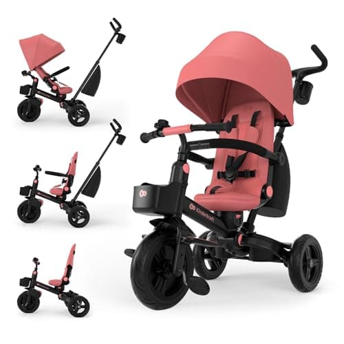 Image of Kinderkraft AVEO 2 PRO Tricycle 6 in 1, CLICK&TWIST Rotating Seat, Reclining Both Directions, Foldable Compact Frame, UPF50+ Canopy, Freewheel, 9 Months to 5 Years, Pink