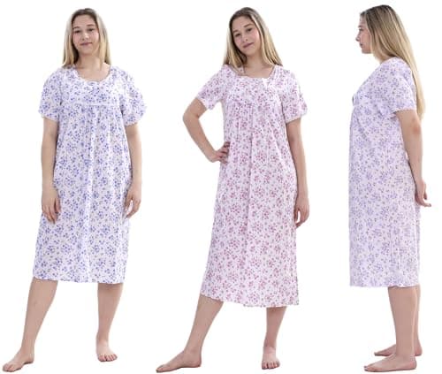 Image of Dplay outlet Ladies Poly Cotton Floral Short Sleeve Nightdress from 10-32 (28-30, Lilac)
