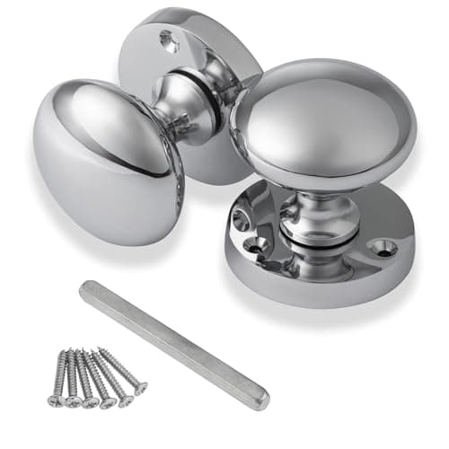 Image of XFORT Mortice Door Knobs in Polished Chrome | Mushroom Style Internal Door Knobs for Wooden Doors | Round Victorian Doorknobs