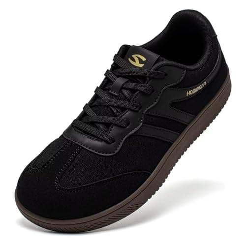 Image of HOBIBEAR Barefoot Shoes Wide Casual Lace Up Retro Fashion Sneakers for Women Men(All Black, UK 12)