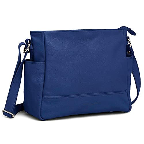 Image of Hudson & James Designer Genuine Real Nappa Leather Handmade Women Ladies Travel Satchel Everyday Crossover Cross body Work iPad Shoulder Handbag Bag (Blue)