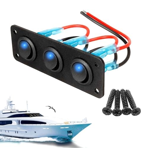 Image of 3 Gang Toggle Rocker Switch Panel,Toggle Rocker Switch Faceplate,3 Gang Switch Panel,12V-24V Waterproof Round Toggle On/Off Switch With Blue Led Light,Control P anel For Boat,Car,Automotive Caravan