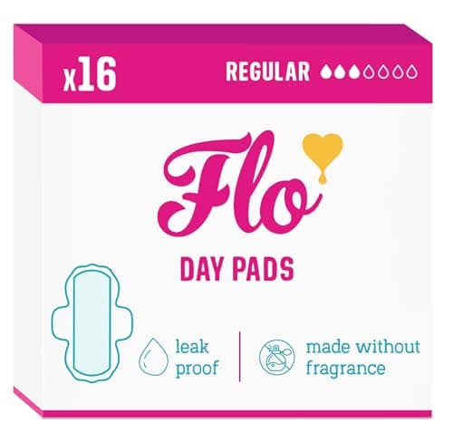 Image of Flo - Day Menstrual Pads (16 Pack) - Organic Bamboo Period Pads for Women - Regular Flow - Leak Locking - Winged, Ultra-Thin - Absorbent, Soft & Breathable - Plant Based – Vegan, Cruelty Free