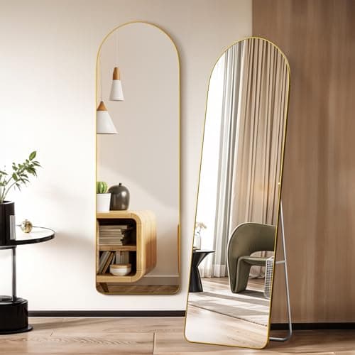 Image of Warmiehomy Arched Full Length Mirror, 150X40cm Large Full Body Floor Standing Mirror, Hanging or Leaning Against Wall for Bedroom Cloakroom, Gold