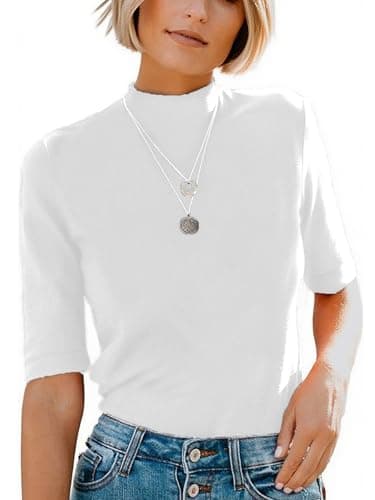 Image of Dressmine 3/4 Sleeve Tops for Women UK Short Sleeve Jumpers Ladies Plain White t Shirts Cotton Fitted Casual Work Office Blouse Size 14