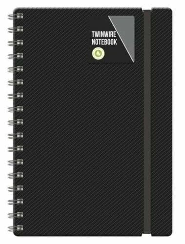 Image of Shineone A5 Spiral Notebook, Twin Wire Bound, Lined Ruled Journal, Pastel Colour Poly Cover with Elastic Band (Black)