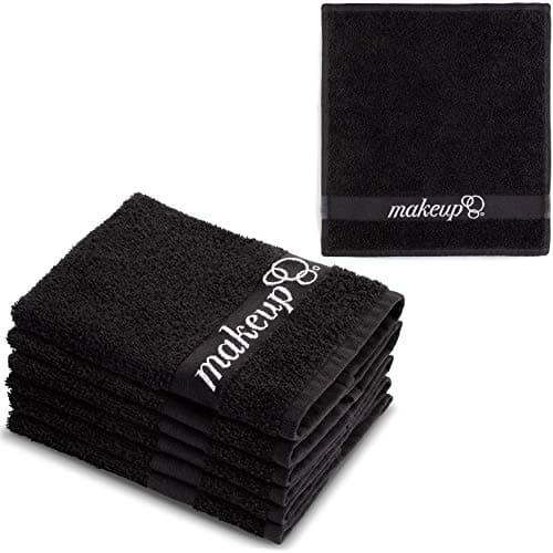 Image of FABBPRO Black Makeup Remover Cloth Towels – Set of 6 Facial Makeup Eraser Towels 13" x 13" – Made in Turkey – Ultra Soft 100% Cotton – Chic Black Color – Beautiful Design – Gentle & Safe on Skin