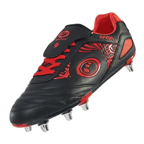 Image of Optimum Men's Razor 8 Studs Rugby Boots | Sturdy Material, Lace-Up - Lightweight | Flexible and Comfortable Fit Mesh Lining | Black/Red, 9
