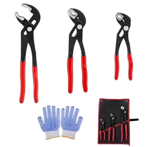 Image of 3-Piece Groove Joint Pliers Set (7”, 10”, 12”), Quick-Adjustable Water Pump Forceps with Non-Slip Gloves, Cr-V V-Jaw Tongue and Groove Pliers for Home Repair & Plumbing