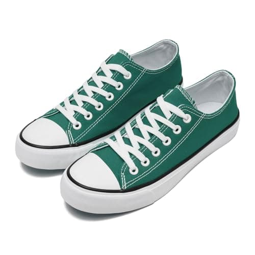 Image of rosyclo Canvas Shoes for Women and Men, Low Top Canvas Sneakers Fashion Lace Up Comfortable Womens Classic Casual Tennis Walking Shoes, Green, 13 Women/11 Men