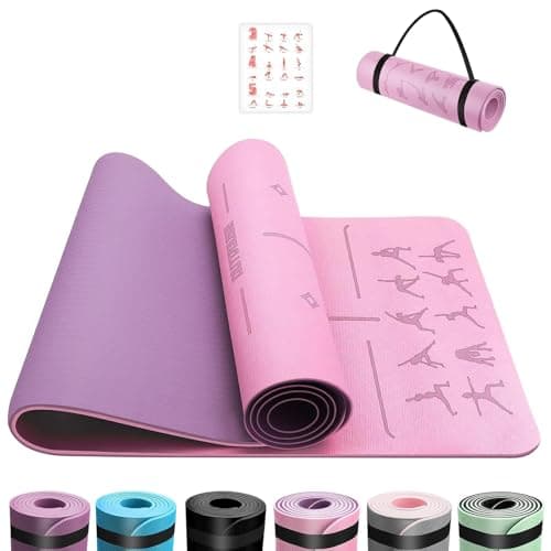 Image of OUTDOUSE Yoga Mat with Alignment Lines,TPE 6mm Sports Exercise Mat,Non-Slip,for Gymnastics,Pilates,Home, Travel,Gymnastics Mat with Storage Straps,Yoga Mats for Women and Men,183x61x0.7cm