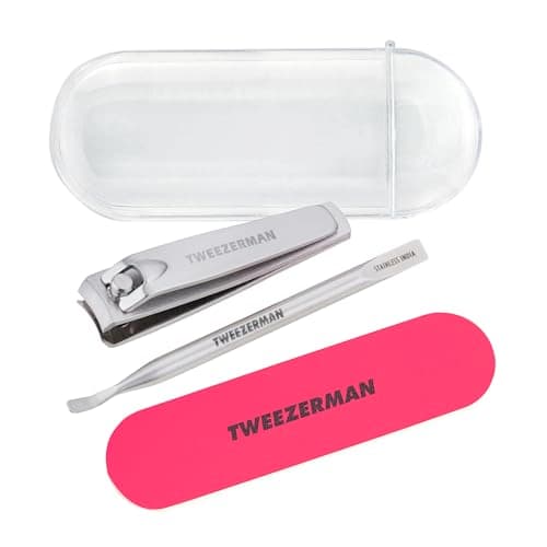Image of Tweezerman Mini Nail Rescue Kit, Manicure Set Includes Mini Fingernail Clipper, Pushy & Nail Cleaner, Travel Case and Nail File, Travel Size Kit, (Set of 4)
