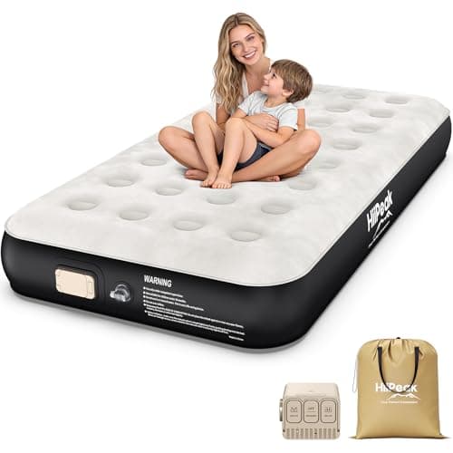 Image of HiiPeak Inflatable Mattress, Single Air Bed, Inflatable Bed with Built in Wireless Removable Pump, Blow Up Mattress, Folding Guest Bed Self Inflating with Flocked Surface for Camping and Home Use