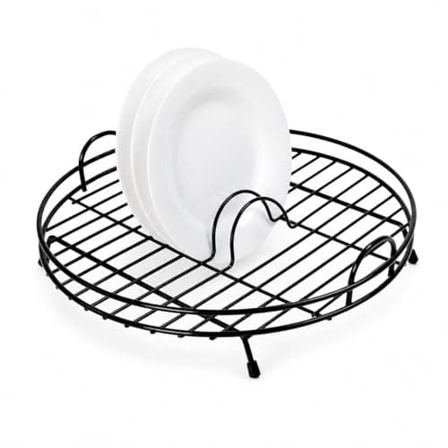 Image of Delfinware Round Dish Drainer with Handles – 36.4 x 36.1 x 10cm – Black (Made in UK)