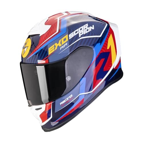 Image of E-BIKERS SCORPION EXO-R1 EVO AIR COUP HELMET BLUE RED YELLOW SIZE M