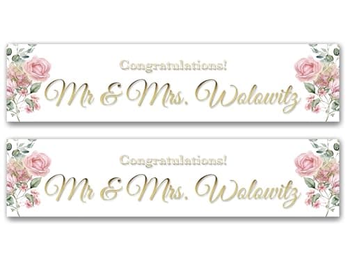 Image of Forefrontdesigns 2 x Personalised Wedding Banners – Custom Banner for Parties | Anniversary | Engagement – Customisable Banners | Custom Signs (900mm x 210mm)