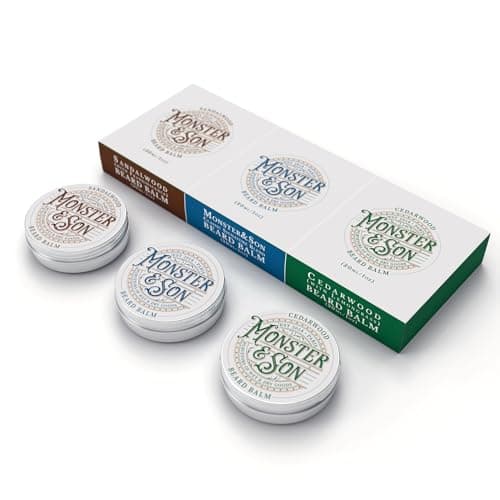 Image of Monster&Son Organic Beard Balm Variety Pack x3 - Helps to Hydrate, Style and Promote New Hair Growth - Rich in Vitamins & Minerals - Jojoba Oil, Shea Butter, Coconut Oil - Gift for Bearded Men