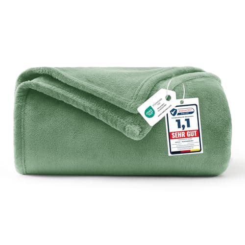 Image of WAVVE Fleece Blanket Sofa Throw Green 4ft x 5ft - Fluffy Soft Warm Versatile Blanket for Sofa/Couch/Bed Throw/Single Size, 130x150 cm