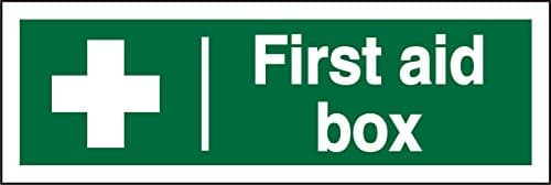 Image of Seco First Aid Box Sign, 300mm x 100mm - 1mm Semi Rigid Plastic, White