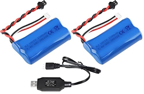 Image of Yangers 2 Pack 7.4v 2S 1500mah li-ion Battery RC Rechargeable Batteries 15C SM-2P Plug Connector with USB Charger Set for RC Car off road Truck Jumper Vehicle Wltoys