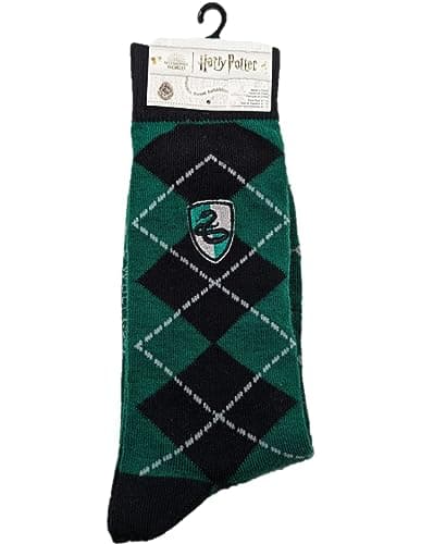 Image of Harry Potter Embroidered House Crest Argyle Pattern Casual Crew Socks, Green (Slytherin), 4.5-12 UK