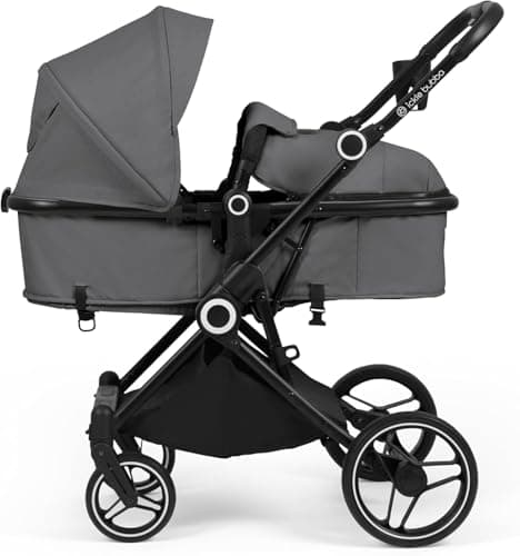 Image of Ickle Bubba Atom All-in-One i-Size Travel System, 3-in-1 Pushchair with Cirrus Car Seat & ISOFIX Base, Suitable from Birth to 22kg, Compact & Lightweight Pram – Graphite Grey