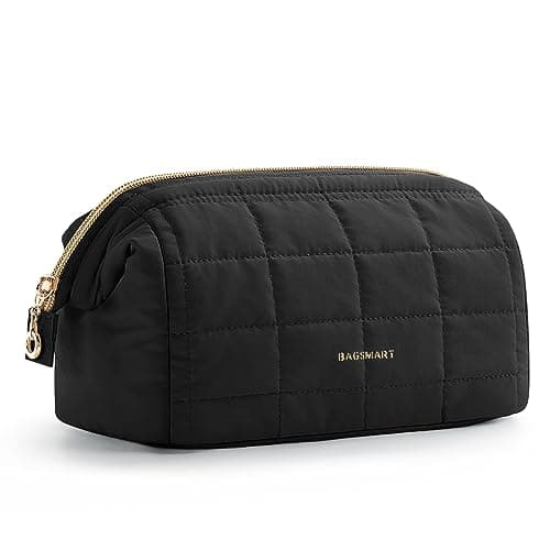 Image of BAGSMART Makeup Bag Travel Cosmetic Bag, Puffy Padded Make Up Bags for Women Large Capacity Makeup Organizer Case, Wide-Open Pouch Purse Travel Essentials Toiletries Accessories Brushes, Black