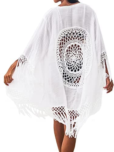 Image of CUPSHE Women's Tassel Long Kimono Cardigans Beach Swimsuit Bikini Cover Up White One Size