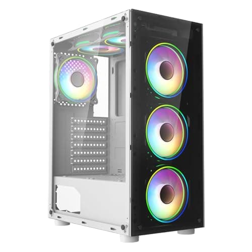 Image of CiT Mirage White Mid-Tower PC Gaming Case ATX with 2 x Tempered Glass Panels - 30% Tint Tempered Glass Side Window with 4 x Infinity 120mm ARGB Dual-Ring Fans & 6-Port Hub Included