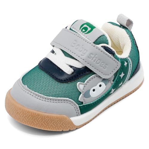 Image of LACOFIA Baby Boys Girls First Walking Shoes Breathable Toddler Sneakers Soft Anti-Slip Trainers Green 4.5