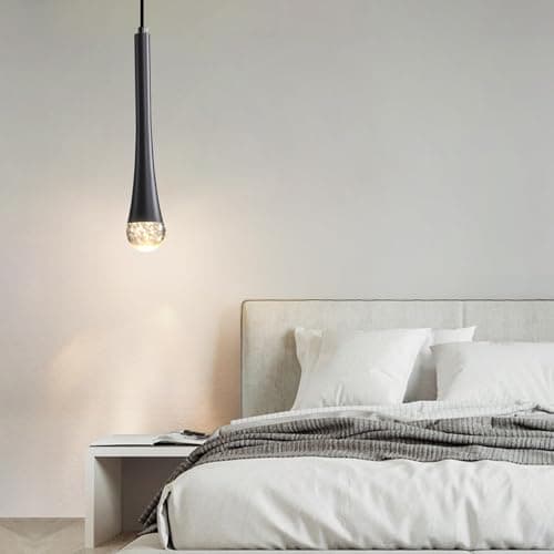 Image of Modern Teardrop Design Black LED Ceiling Pendant Light, 3 Colour Temperature (3000K/4500K/6500K) Bedside Pendant Light, Removable E14 Bulb, Suitable for Dining Room, Bedroom, Bedside, Bar, 1 Package