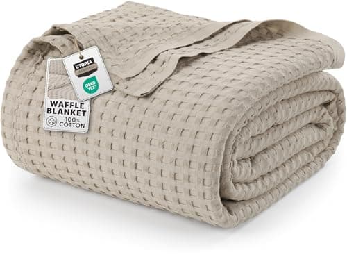 Image of Utopia Bedding Cotton Waffle Blanket 300 GSM (Khaki - 228x228 cm) Soft Lightweight Breathable Bed Blanket Big Size Layering Any Bed for All Season